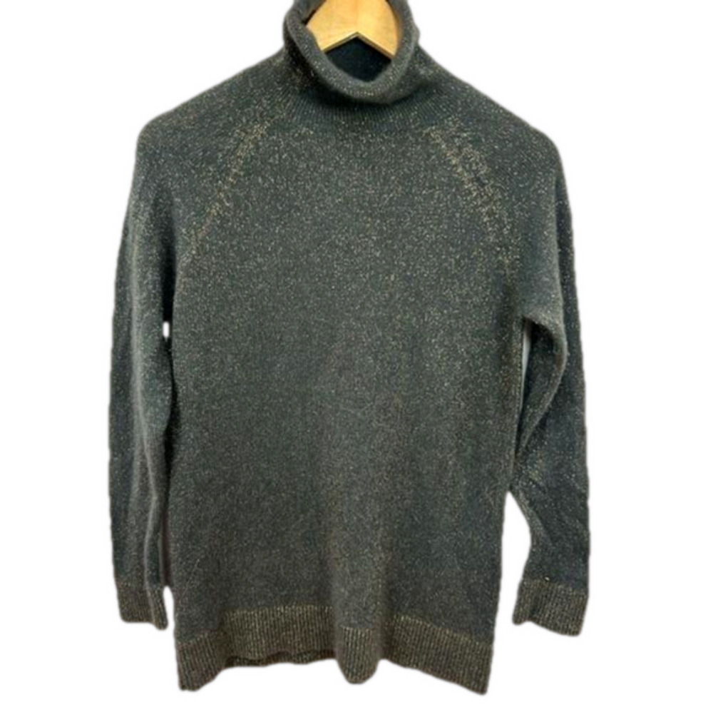Gobi Mongolian Lightweight Cashmere Sweater green gold turtleneck